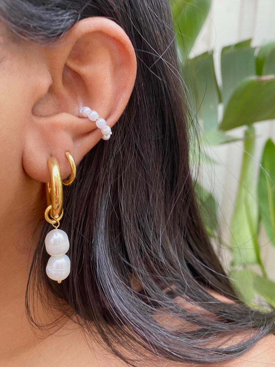 【MONDAY EDITION】Teardrop Pearl Hoop Earrings - Gold PearlEndlessHoops_YG.png