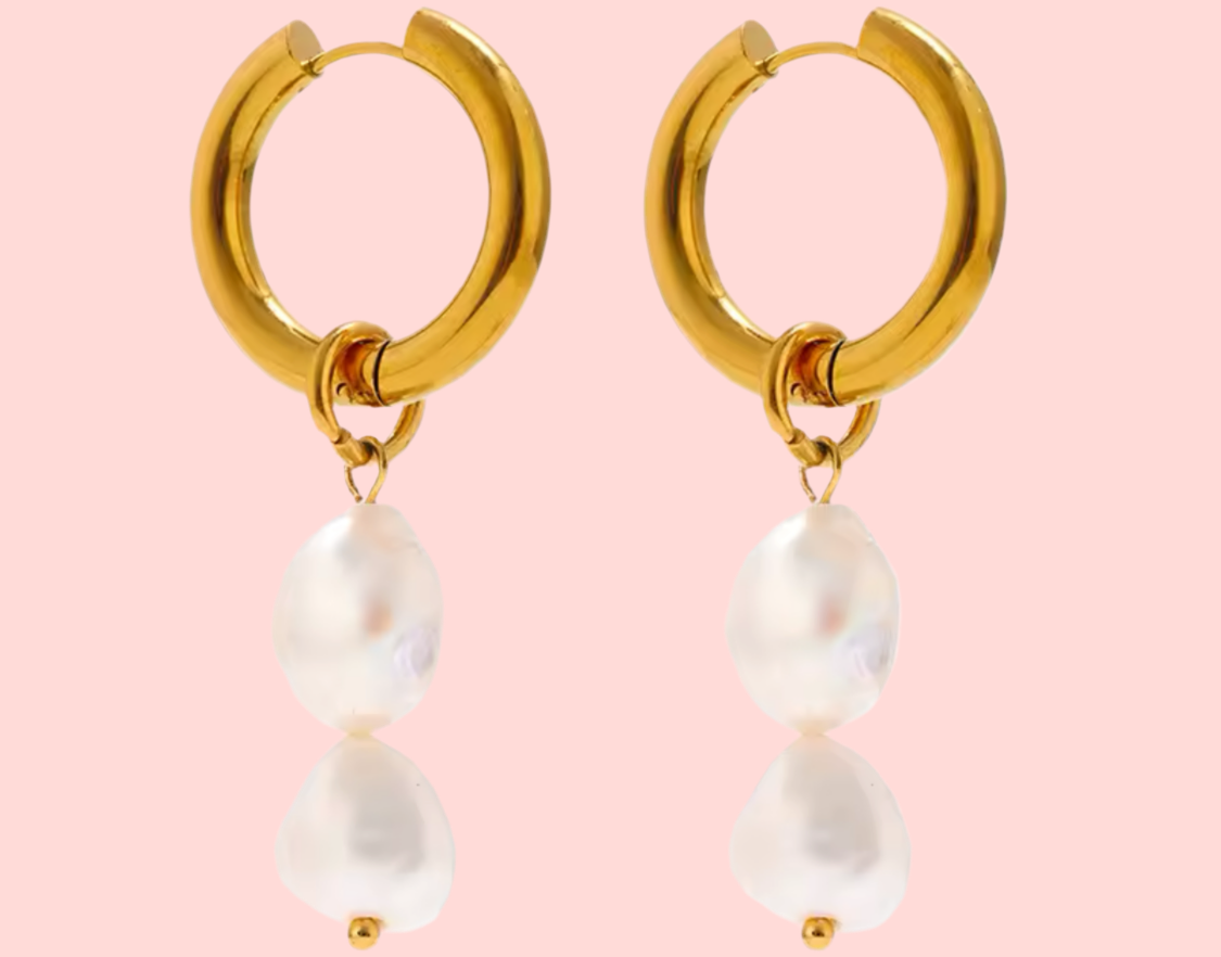 ★MIDNIGHT MOMENT.★ half hoop pearl earring gold Pearl Charm Gold Hoops | Astrid & Miyu Earrings