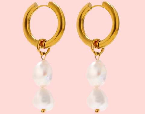 Millie Gold Pearl Drop Hoop