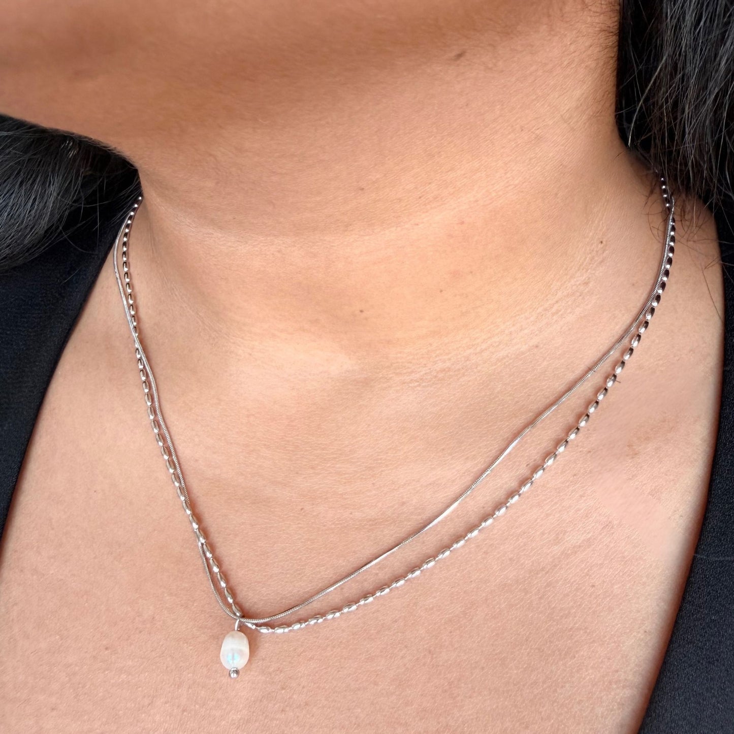 Cece Silver Pearl Necklace